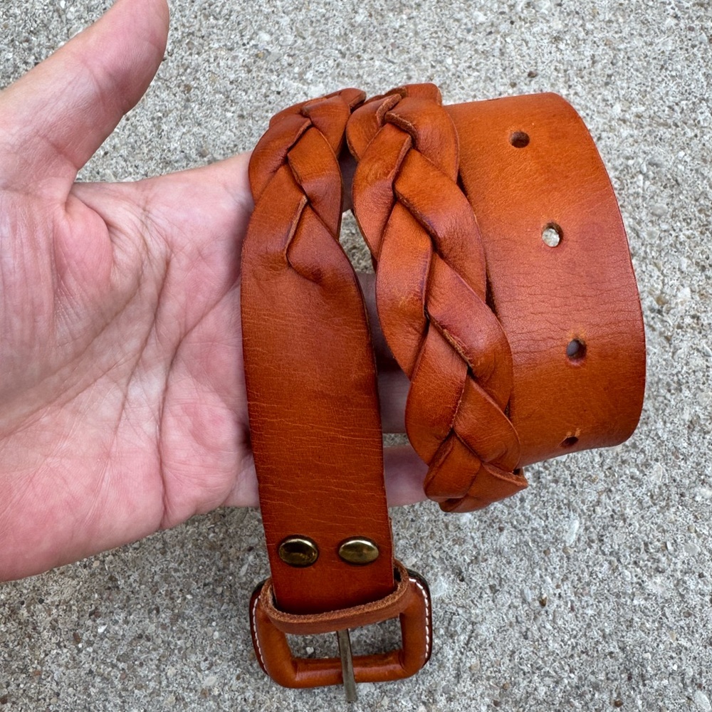 ANTONIO BARRAL Brown Braided Leather Boho Skinny Belt 28.5" Mexico